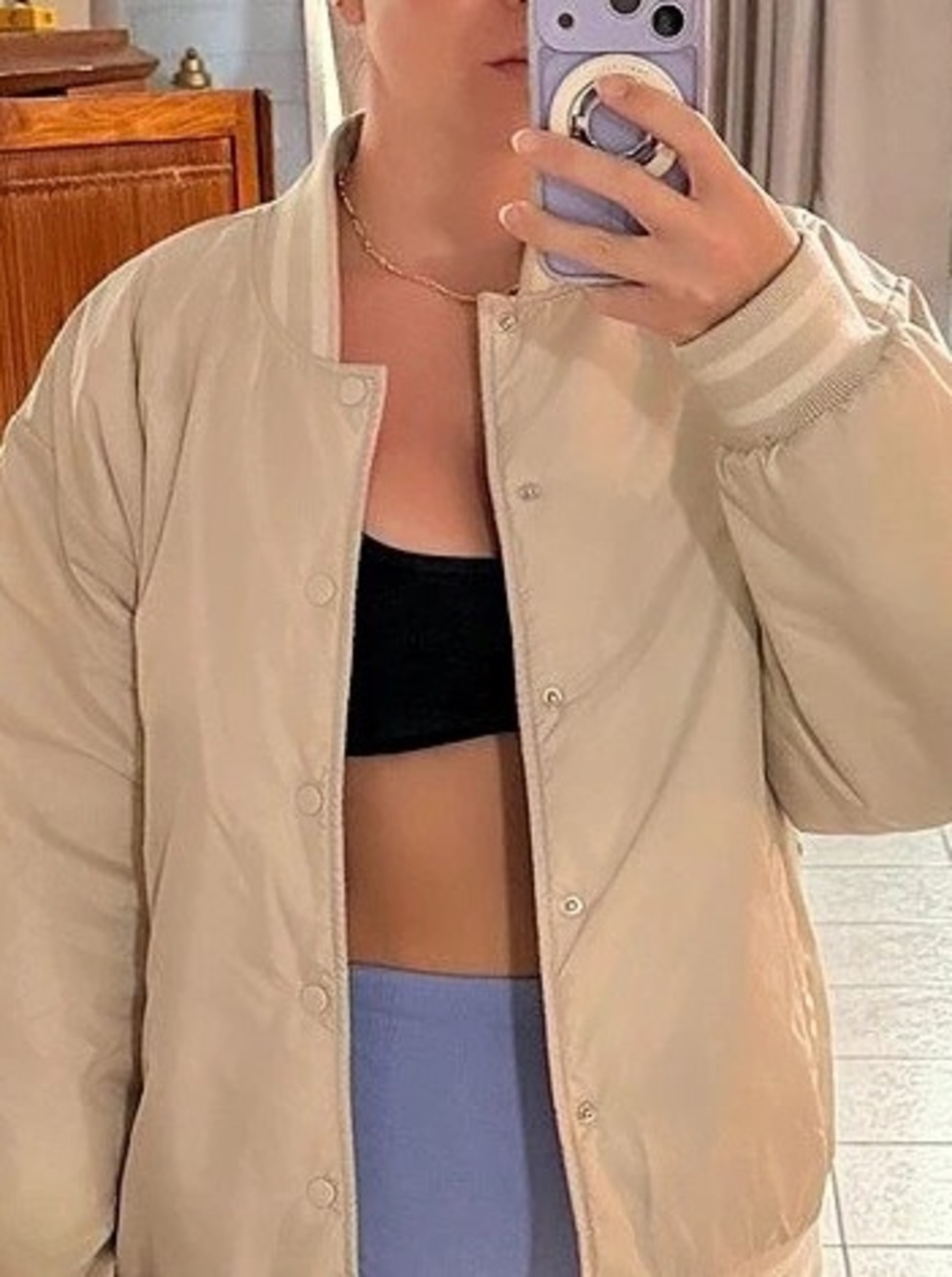 Aritzia Tna Stadium Jacket Women's Beige Bomber Jacket Size large